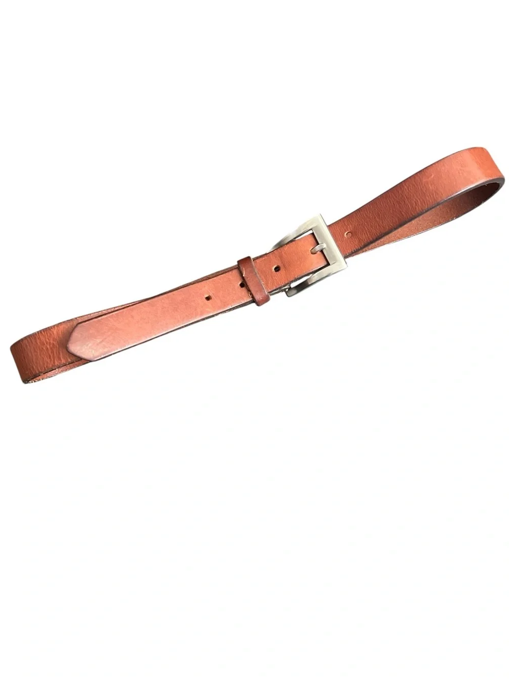Izod Brown Leather Belt with Brushed Silver Buckle Size Small